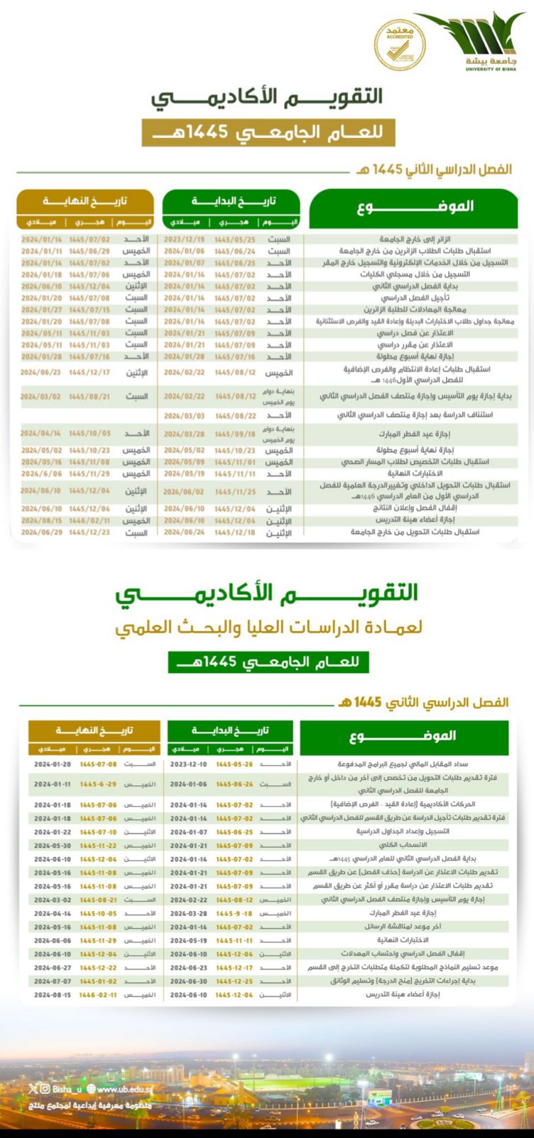 التقويم الأكاديمي للعام الجامعي 1445هـ